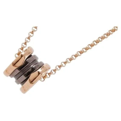 Pre-owned Bulgari B.zero1 Black Brown Ceramic 18k Rose Gold Pendant Necklace In Red