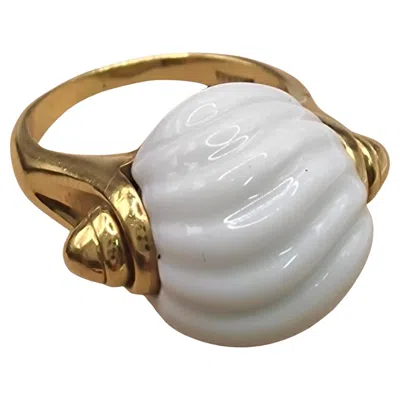 Pre-owned Bulgari Chandra Ring In 18kt Yellow Gold With White Porcelain, Circa 1990