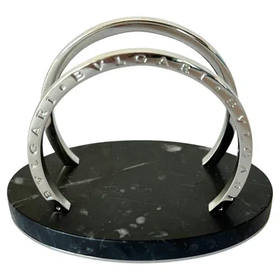 Pre-owned Bulgari Chrome Desk Letter Holder With Black Marble Base, Italy