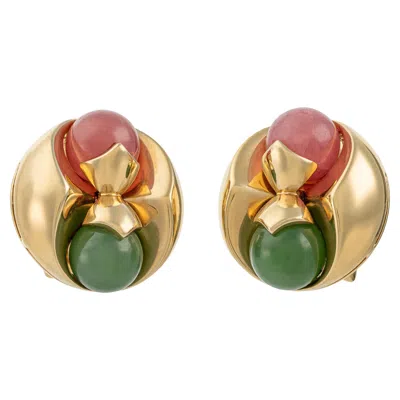 Pre-owned Bulgari Chrysoprase And Rhodocrosite Gold Earrings In Multi