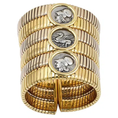 Pre-owned Bulgari Coin Tubogas Bangle In Two-tone 18k Gold � Signed Estate Fine Jewelry In Multiple