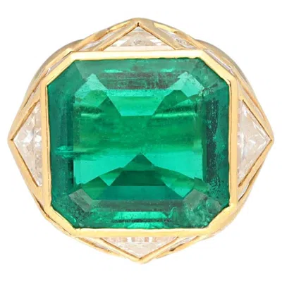 Pre-owned Bulgari Colombian Emerald And Diamond Architectural Ring In Green