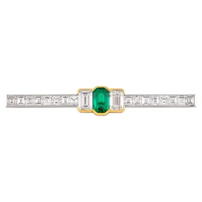 Pre-owned Bulgari Colombian Emerald And Diamond Pin In Platinum & 18k Gold In Green