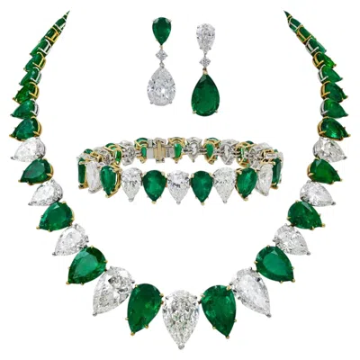 Pre-owned Bulgari Colombian Emerald Diamond Suite In Green