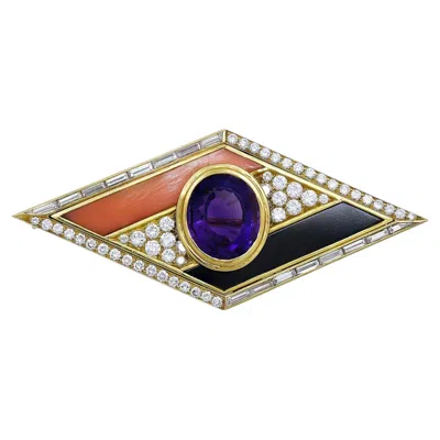 Pre-owned Bulgari Contemporary Amethyst Enamel Brooch In Purple