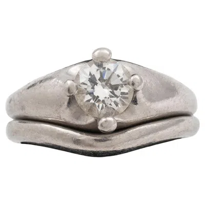 Pre-owned Bulgari Corona Platinum Wedding Ring Set, .52ct Vvs2 Diamond, Italy In Multi