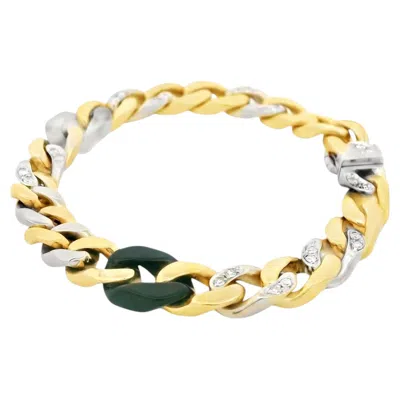 Pre-owned Bulgari Curb Link Bracelet In Gold With Diamond Onyx And Rock Crystal In Black