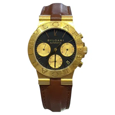 Pre-owned Bulgari Diagono Chronograph Watch 18k Yellow Gold Automatic Black Dial Ch35g