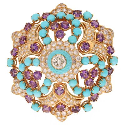 Pre-owned Bulgari Diamond, Amethyst And Turquoise Brooch/pendant In Purple