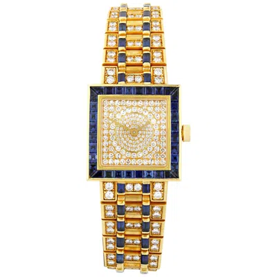 Pre-owned Bulgari Diamond And Sapphire Quadrato Wristwatch In Blue