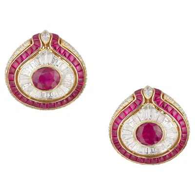 Pre-owned Bulgari Diamond Burma Ruby Bombe Earrings Gia Certified In 18 Karat Gold In Multi