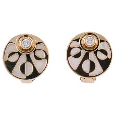 Pre-owned Bulgari Diamond Mop 18k Rose Gold Intarsio Earrings In Red