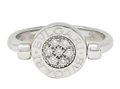 Pre-owned Bulgari Diamond Onyx 18 Karat White Gold Flip Signet Ring