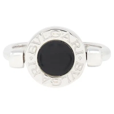 Pre-owned Bulgari Diamond Onyx 18 Karat White Gold Flip Signet Ring
