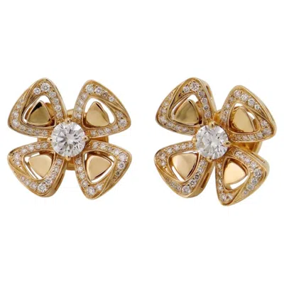 Pre-owned Bulgari Diamond Pave 18k Rose Gold Stud Earrings In Red