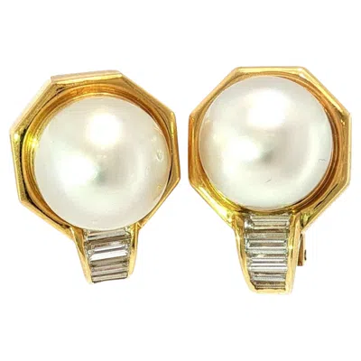 Pre-owned Bulgari Diamond Pearl Earrings 18k Yellow Gold South Sea Pearl 1980s