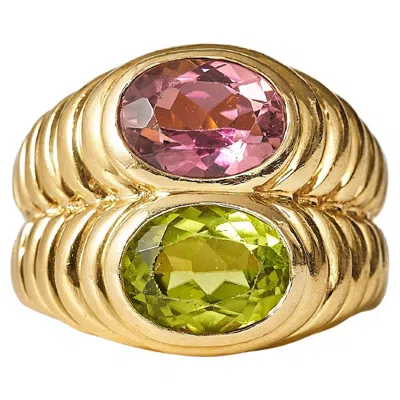 Pre-owned Bulgari Doppio Ring With Tourmaline And Peridot, C. 1980 In Multi