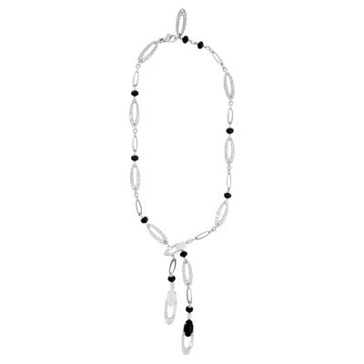 Pre-owned Bulgari Elysia Diamond, Onyx And Chalcedony Lariat Necklace In 18k White Gold