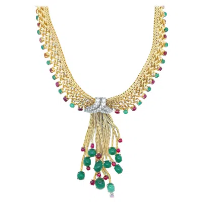 Pre-owned Bulgari Emerald & Ruby Tassel Necklace In Green