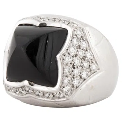 Pre-owned Bulgari Estate  Pyramid Onyx And Diamond Ring In 18k White Gold
