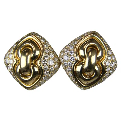 Pre-owned Bulgari Estate  Square Pave Diamond Earrings 18k Yellow Gold
