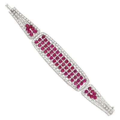 Pre-owned Bulgari Exquisite Burma Ruby Diamond Estate Bracelet In Platinum In Multi