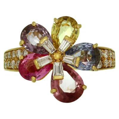 Pre-owned Bulgari Fancy Sapphire Diamond Yellow Gold Flower Ring