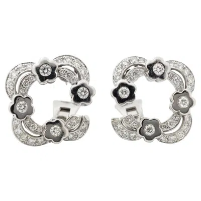 Pre-owned Bulgari Fiori Diamond Earrings 18k White Gold 1.45 Carat Floral Design