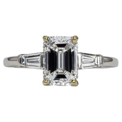 Pre-owned Bulgari Gia 1.50 Carat E Vvs2 Emerald Cut Diamond Three Stone Ring In Green