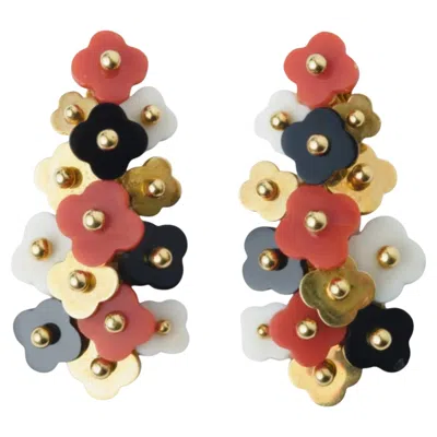 Pre-owned Bulgari Gold, Coral, Onyx & White Agate Earrings - '90s