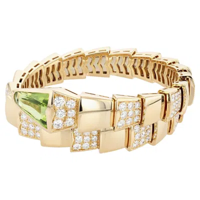 Pre-owned Bulgari Gold, Peridot, And Diamond Serpenti Bracelet In Multi
