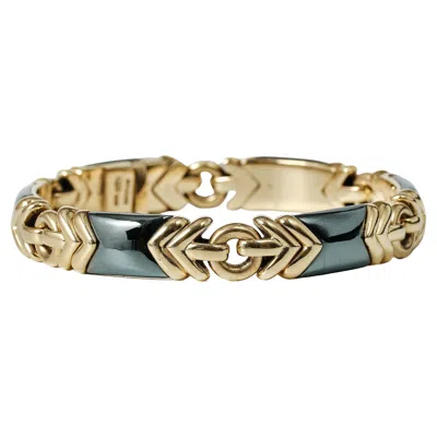 Pre-owned Bulgari Hematite 18k Yellow Gold Link Bracelet, Italy Circa 1989