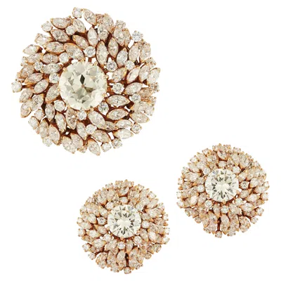 Pre-owned Bulgari Important Bvlgari Diamond Brooch & Earrings Set In Multi