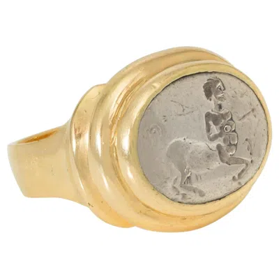 Pre-owned Bulgari , Italy Silver And Gold Signet Ring In Multiple