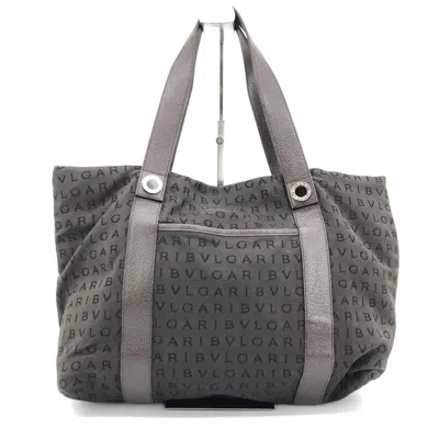 Pre-owned Bulgari Logo Canvas Tote Bag With Women's Pockets () In Black
