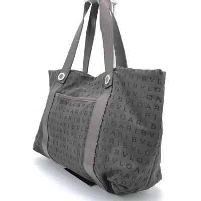 Pre-owned Bulgari Logo Canvas Tote Bag With Women's Pockets () In Black