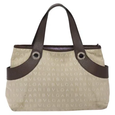 Pre-owned Bulgari Logo Mania Canvas Handbag () In Sand