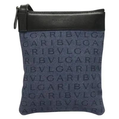 Pre-owned Bulgari Logo Mania Canvas Shoulder Bag () In Blue