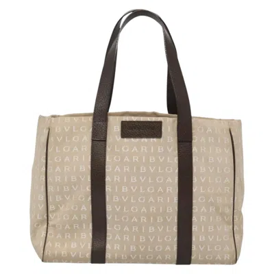 Pre-owned Bulgari Logo Mania Canvas Tote Bag () In Sand