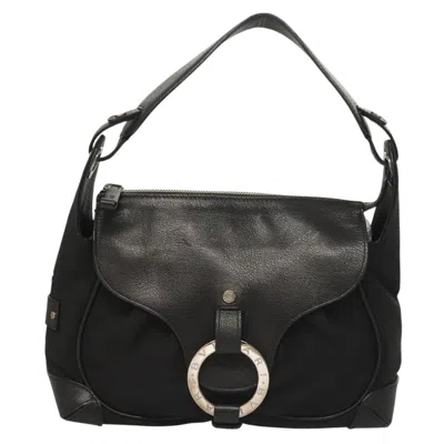 Pre-owned Bulgari Logo Mania Leather Shoulder Bag () In Black