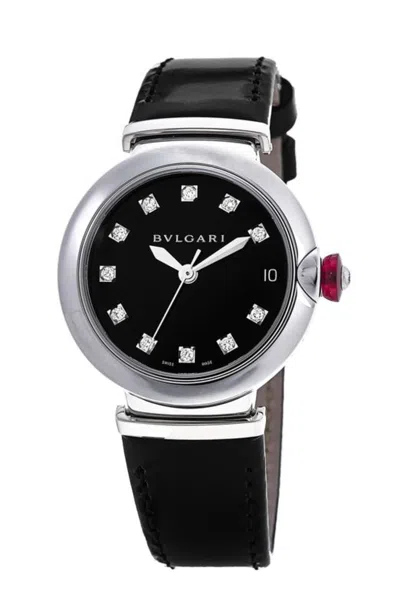 Bulgari Lvcea Black Diamond Dial Leather Strap Women's Watch 103503