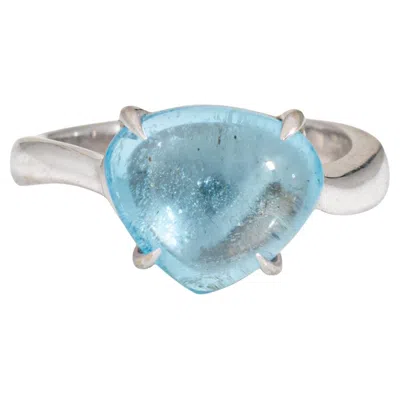 Pre-owned Bulgari Mediterranean Eden Ring 18k White Gold Blue Topaz Sz 5 Estate Signed