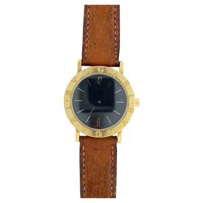 Pre-owned Bulgari Mens 33mm Watch In 18k Yellow Gold In Brown Leather Strap Ref. Bb30 Gi