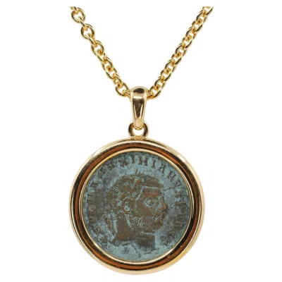 Pre-owned Bulgari Monete Ancient Bronze Coin 18k Yellow Gold Necklace