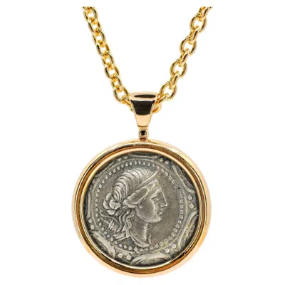 Pre-owned Bulgari Monete Ancient Macedonian Silver Coin 18k Rose Gold Necklace In Red