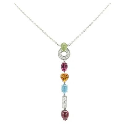 Pre-owned Bulgari Multi-gem Diamond 18k White Gold Allegra Drop Necklace