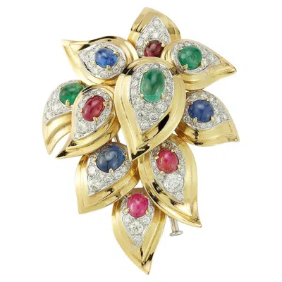 Pre-owned Bulgari Multi-gemstone And Diamond Floral Brooch