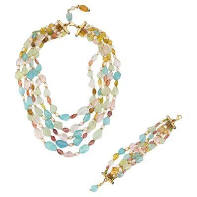 Pre-owned Bulgari Multi-gemstone And Pearl Beaded Necklace And Bracelet Set