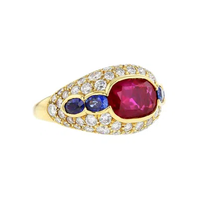 Pre-owned Bulgari Natural No Heat Burma Ruby, Sapphire And Diamond Ring In Blue