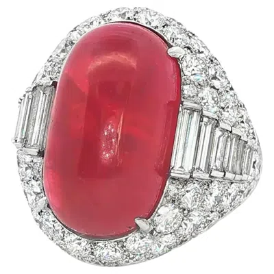 Pre-owned Bulgari No-heat Ruby And Diamond Cocktail Ring In Platinum In Multi